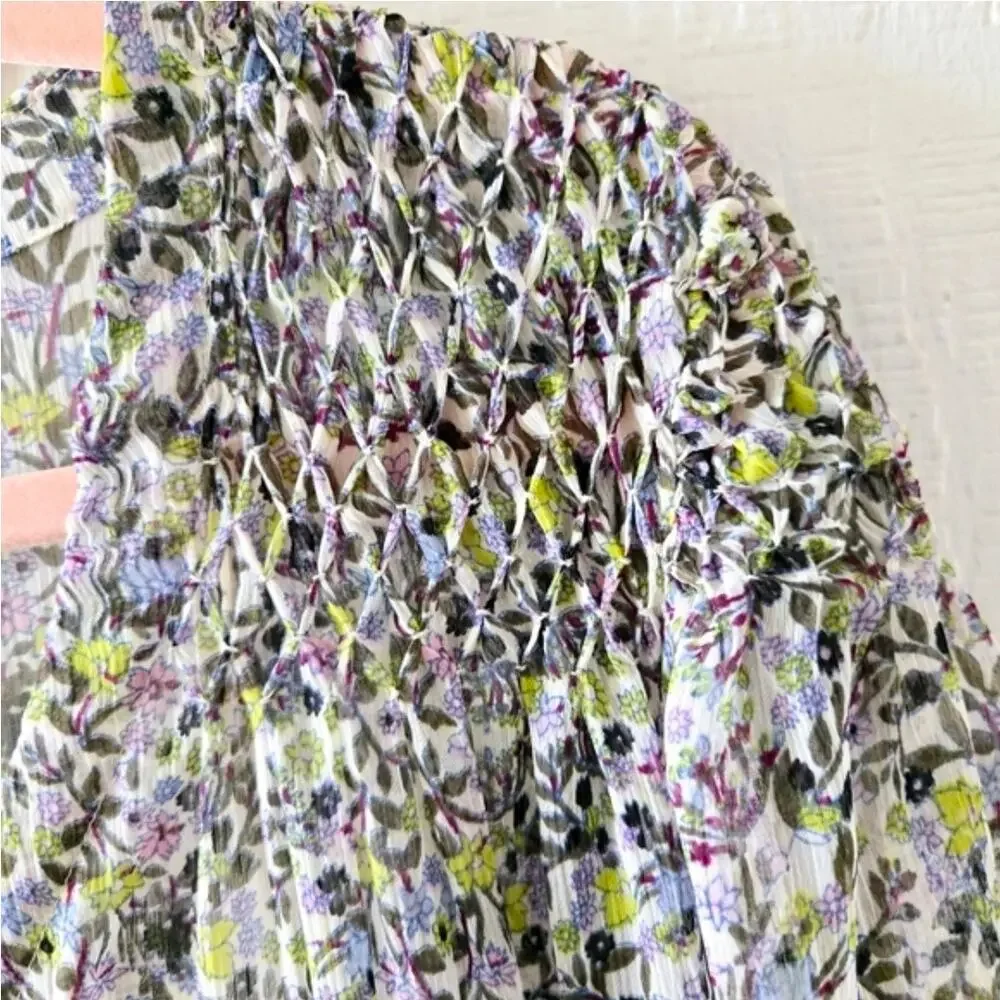 Free People Small Sheer Smocked Shoulder Midi Dress
